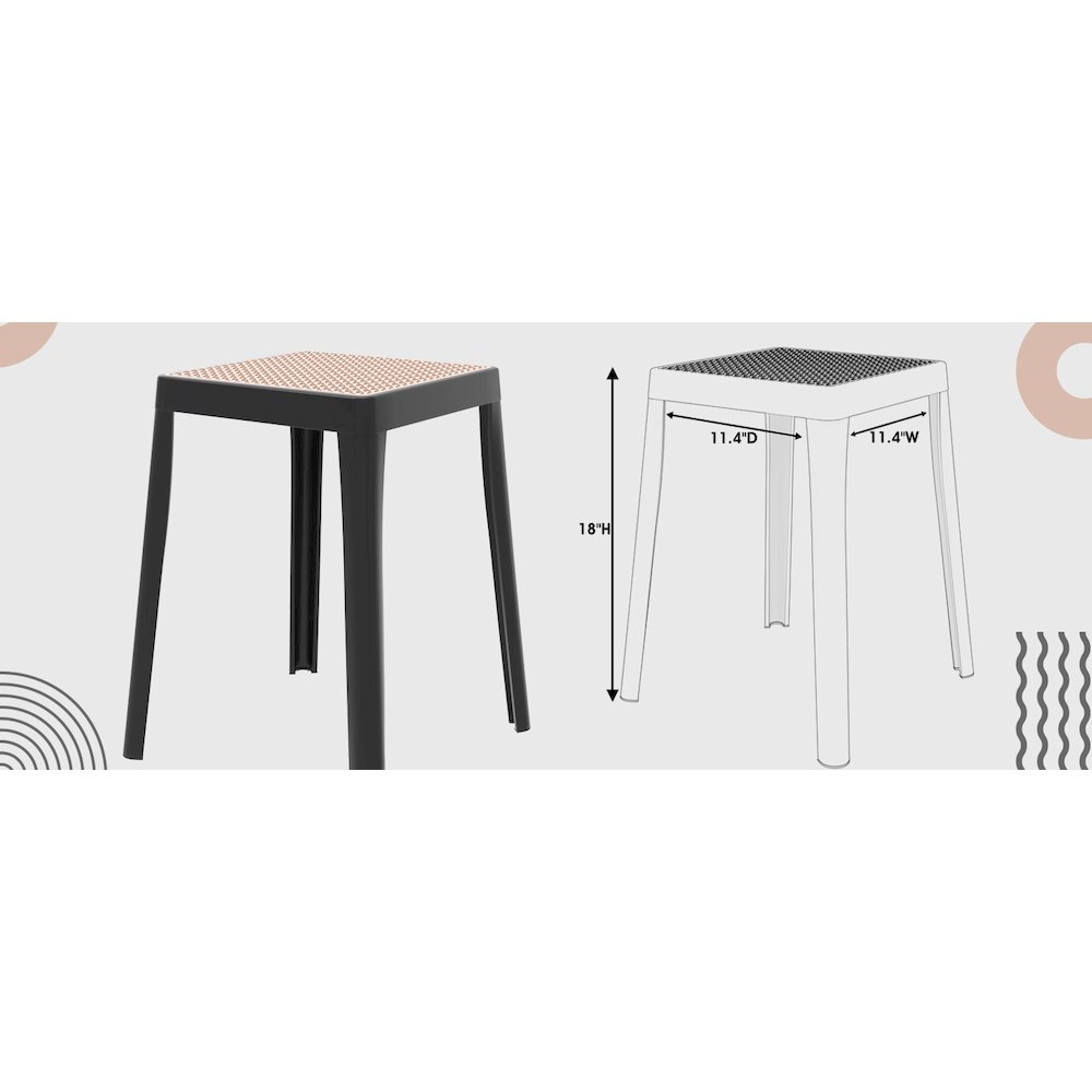 Tresse Series Stackable Poly Stool With Wicker Top 12 in Black. Picture 13