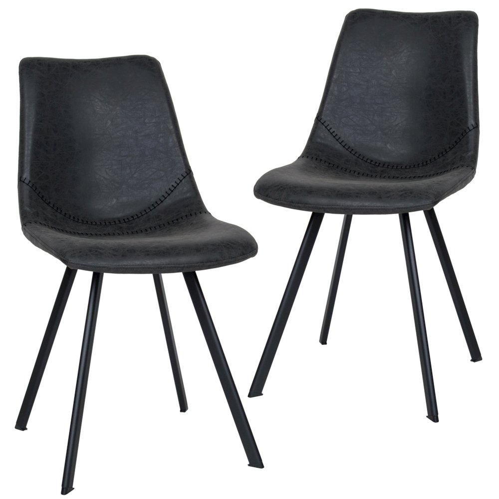Markley Modern Leather Dining Chair With Metal Legs Set of 2. Picture 1