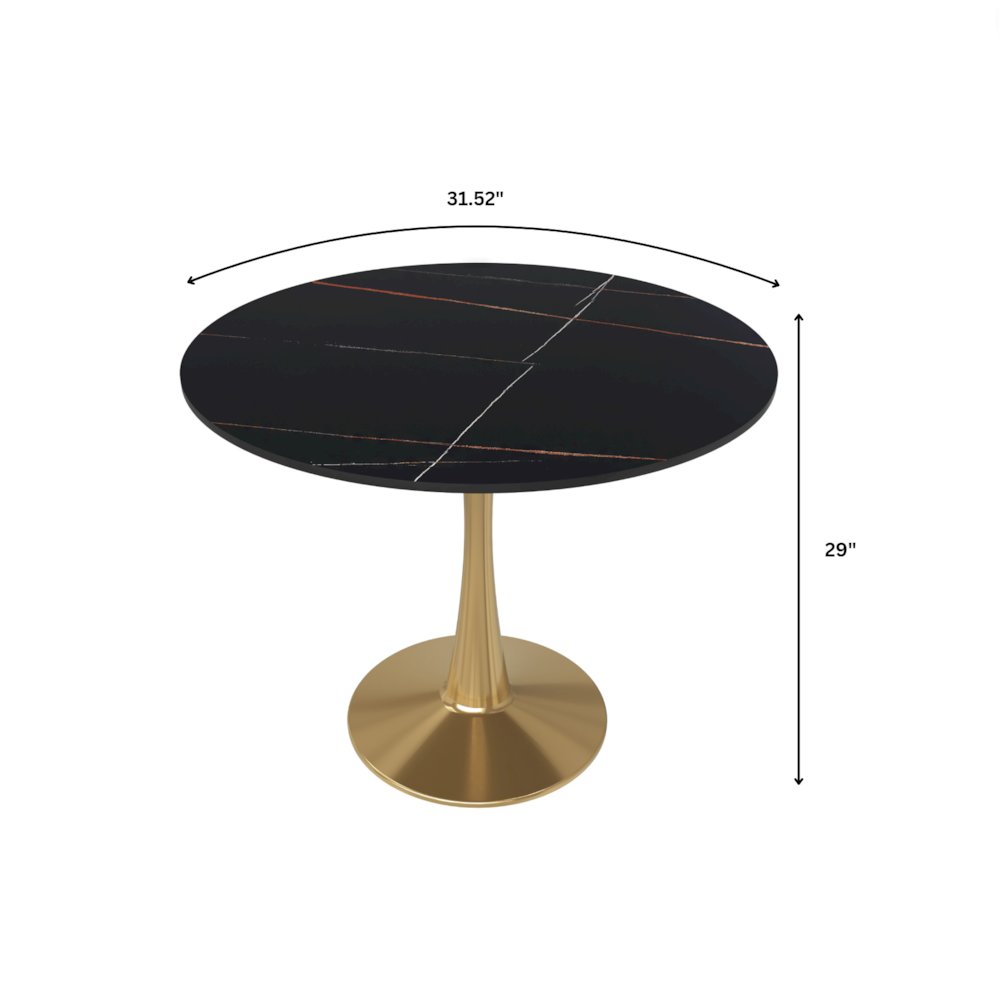 Bristol 31" round dining table Gold base with Black Sintered stone Top. Picture 30