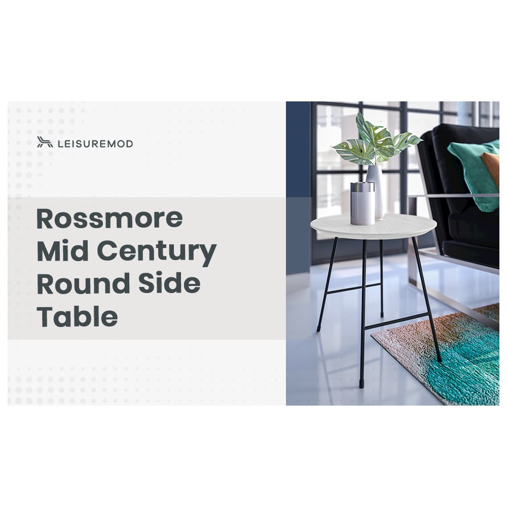 Rossmore Mid Century Modern Round Side Table With Black Steel Frame. Picture 5
