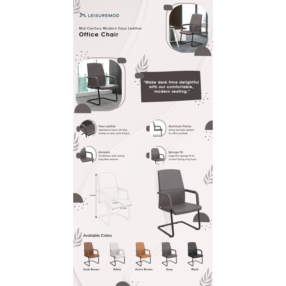 Evander Office Guest Chair in Grey Leather. Picture 25