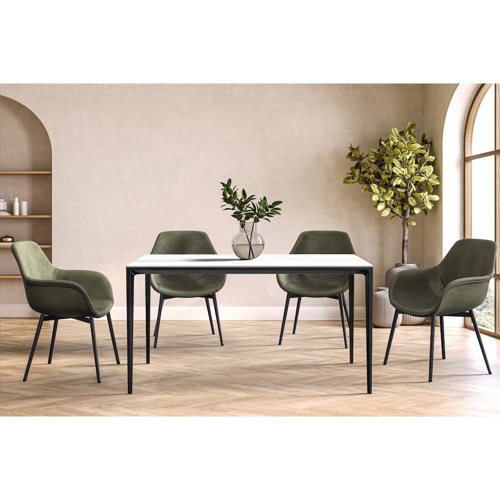 Avo Series Modern Dining Table Black Base, With 62 White/Gold Sintered Stone Top. Picture 22