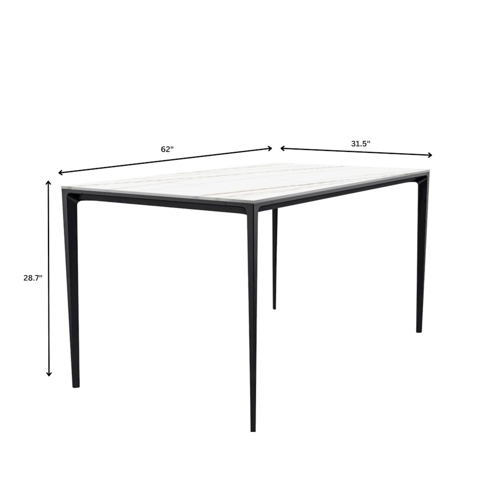 Avo Series Modern Dining Table Black Base, With 62 White/Gold Sintered Stone Top. Picture 21