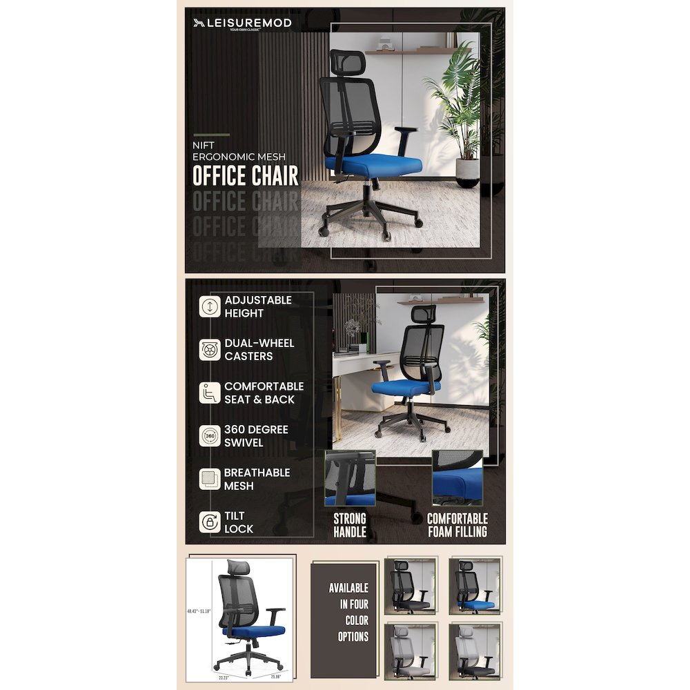 Office Nift Series Office Task Chair In Blue. Picture 21