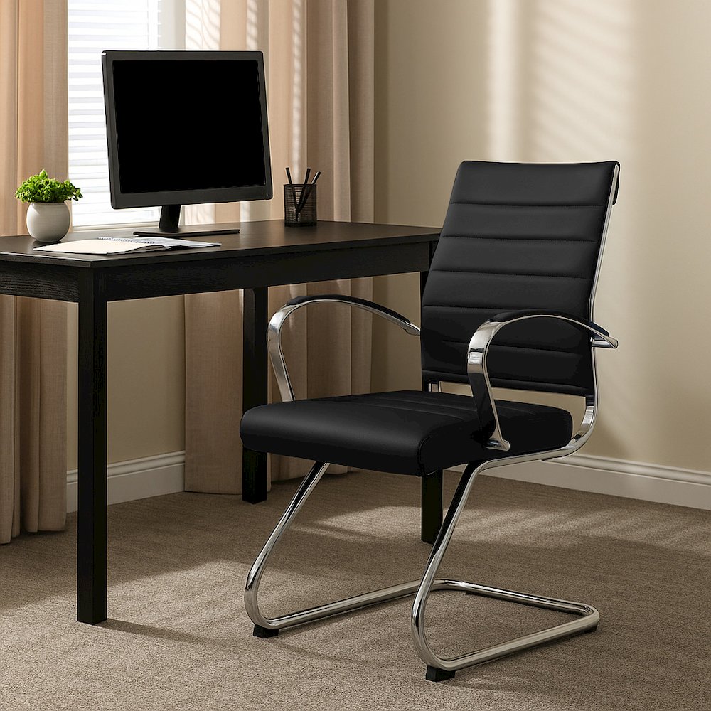 Benmar Home Leather Guest Office Chair in Black. Picture 35