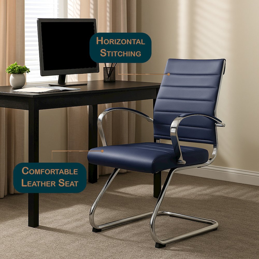 Benmar Home Leather Guest Office Chair in Navy Blue. Picture 36