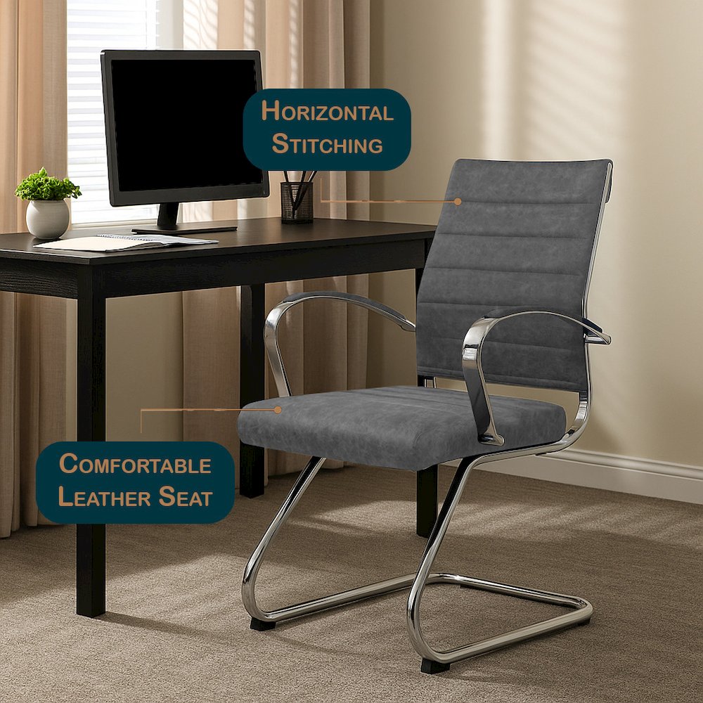Benmar Home Leather Guest Office Chair in Charcoal. Picture 394