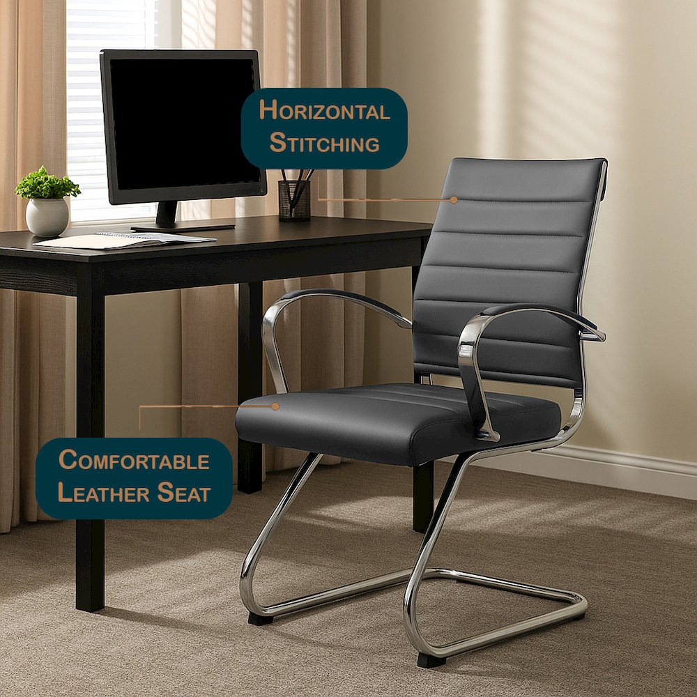 Benmar Home Leather Guest Office Chair in Grey. Picture 36