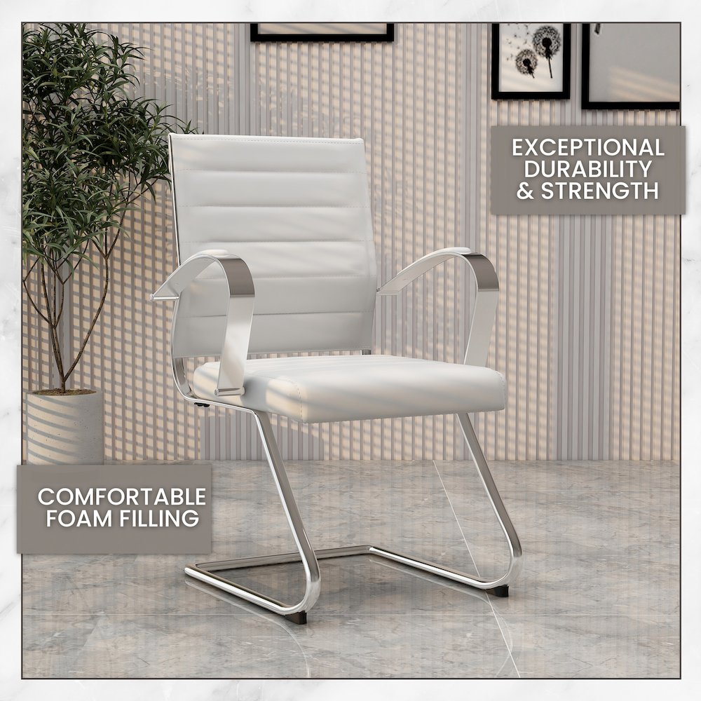 Benmar Home Leather Guest Office Chair in White. Picture 31