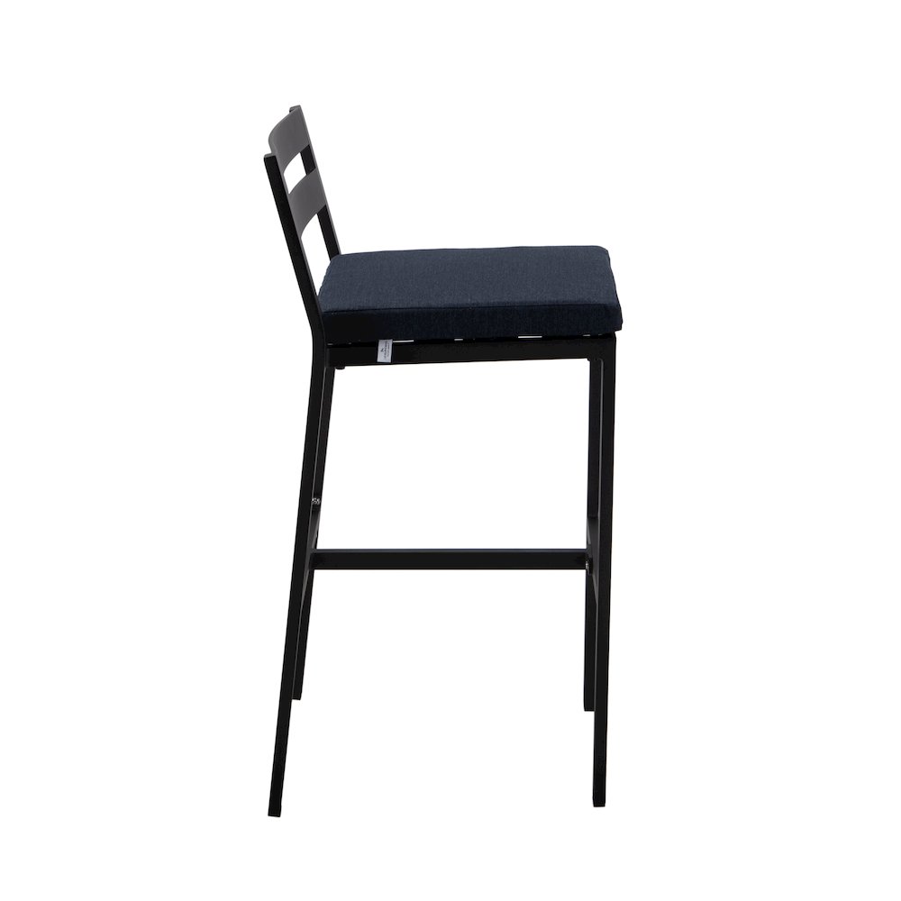 Chelsea Collection Modern Aluminum Chair in black with Blue Cushions - Set of 2. Picture 43