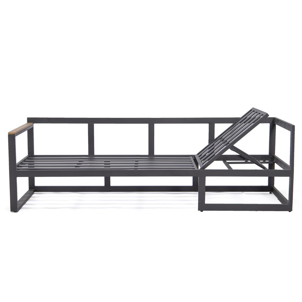 LeisureMod Chelsea Black Sectional With Adjustable Headrest & Coffee Table With Two Tone Cushions CSLBL-80OR-BU. Picture 2