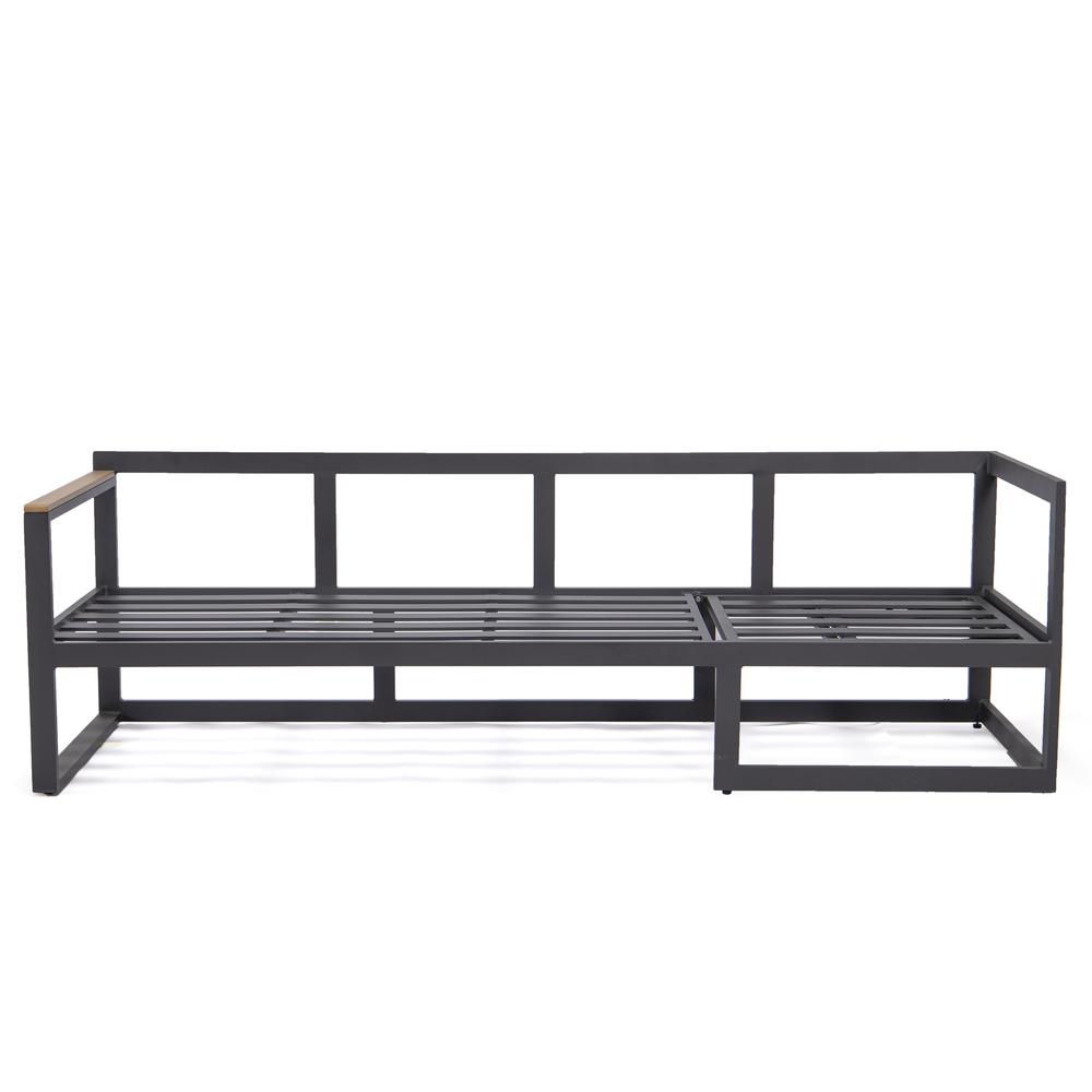 LeisureMod Chelsea Black Sectional With Adjustable Headrest & Coffee Table With Two Tone Cushions CSLBL-80OR-BU. Picture 3