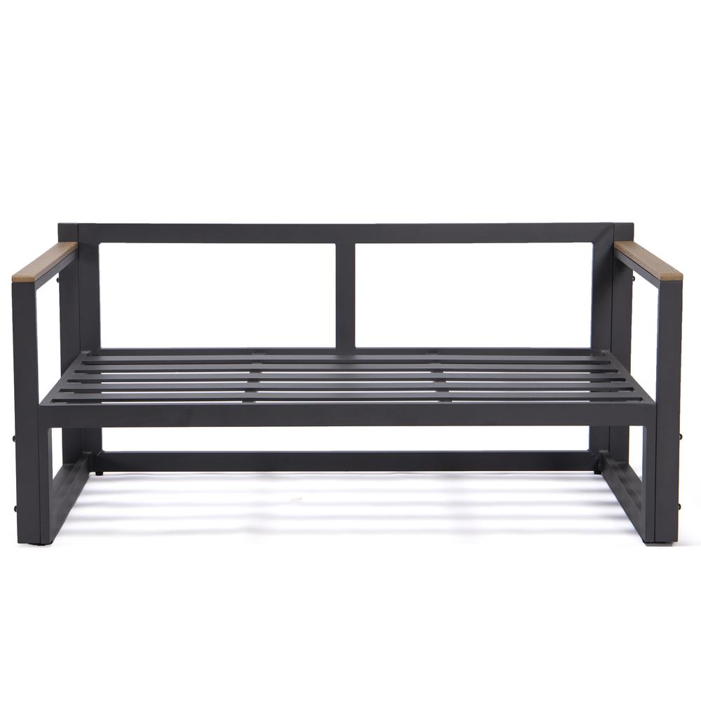 LeisureMod Chelsea Black Sectional With Adjustable Headrest & Coffee Table With Two Tone Cushions CSLBL-80OR-BU. Picture 4