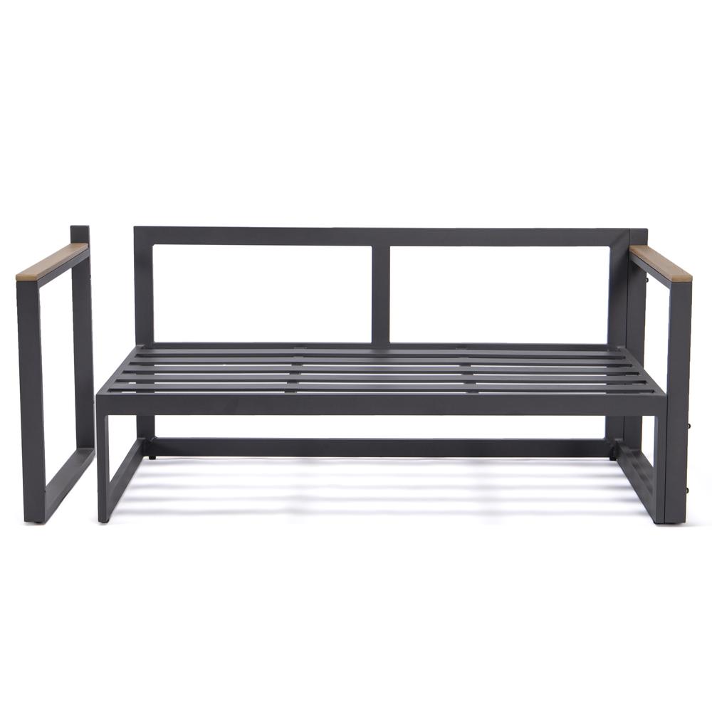 LeisureMod Chelsea Black Sectional With Adjustable Headrest & Coffee Table With Two Tone Cushions CSLBL-80OR-BU. Picture 5