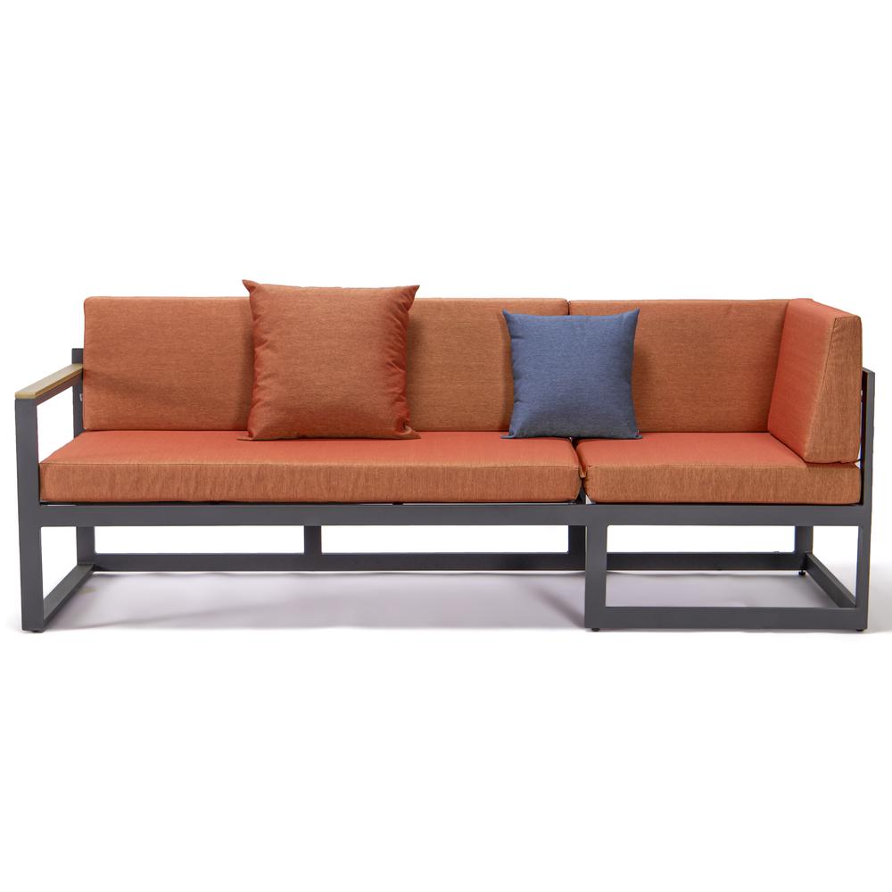 LeisureMod Chelsea Black Sectional With Adjustable Headrest & Coffee Table With Two Tone Cushions CSLBL-80OR-BU. Picture 15