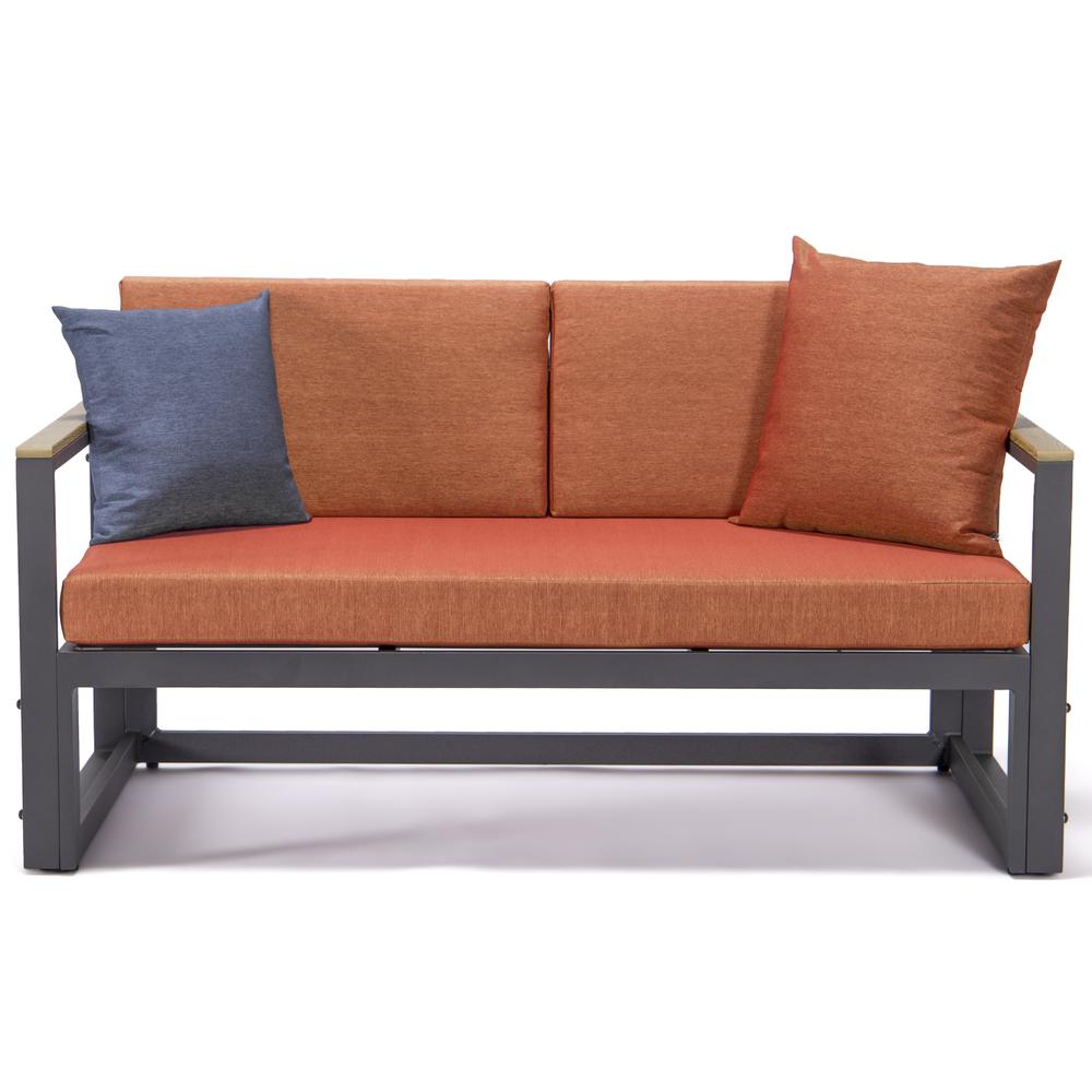 LeisureMod Chelsea Black Sectional With Adjustable Headrest & Coffee Table With Two Tone Cushions CSLBL-80OR-BU. Picture 16