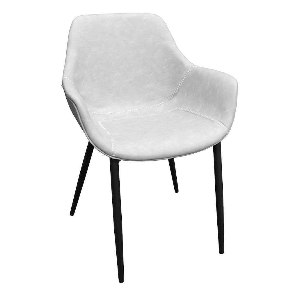 Markley Modern Leather Dining Arm Chair With Metal Legs Set of 2, Light Grey. Picture 18