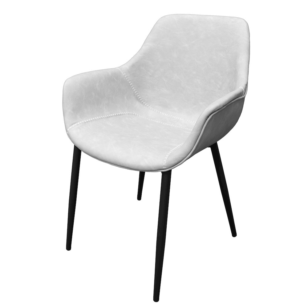 Markley Modern Leather Dining Arm Chair With Metal Legs Set of 2, Light Grey. Picture 13