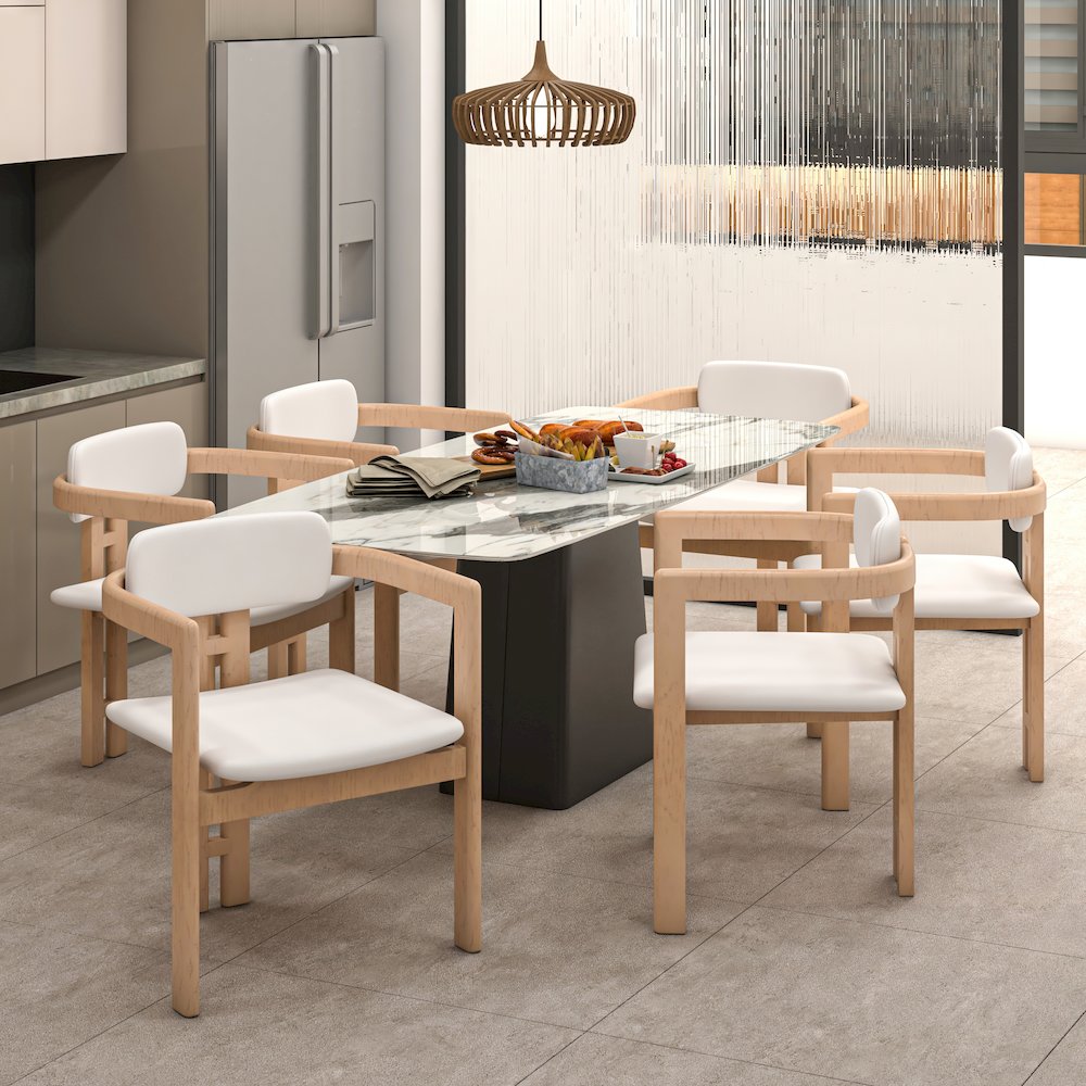 Velo Series Modern Dining Chair in Natrual Wood with White Seat. Picture 18