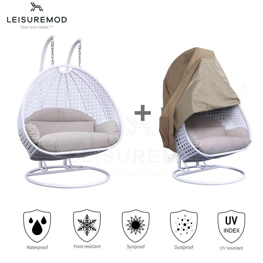 Wicker Hanging 2 person Egg Swing Chair With Outdoor Cover. Picture 1