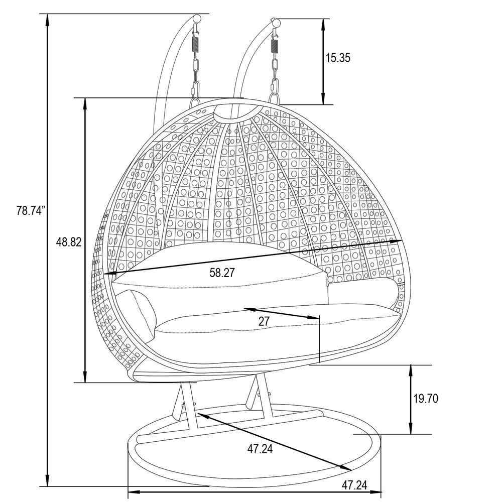 Wicker Hanging 2 person Egg Swing Chair With Outdoor Cover. Picture 10