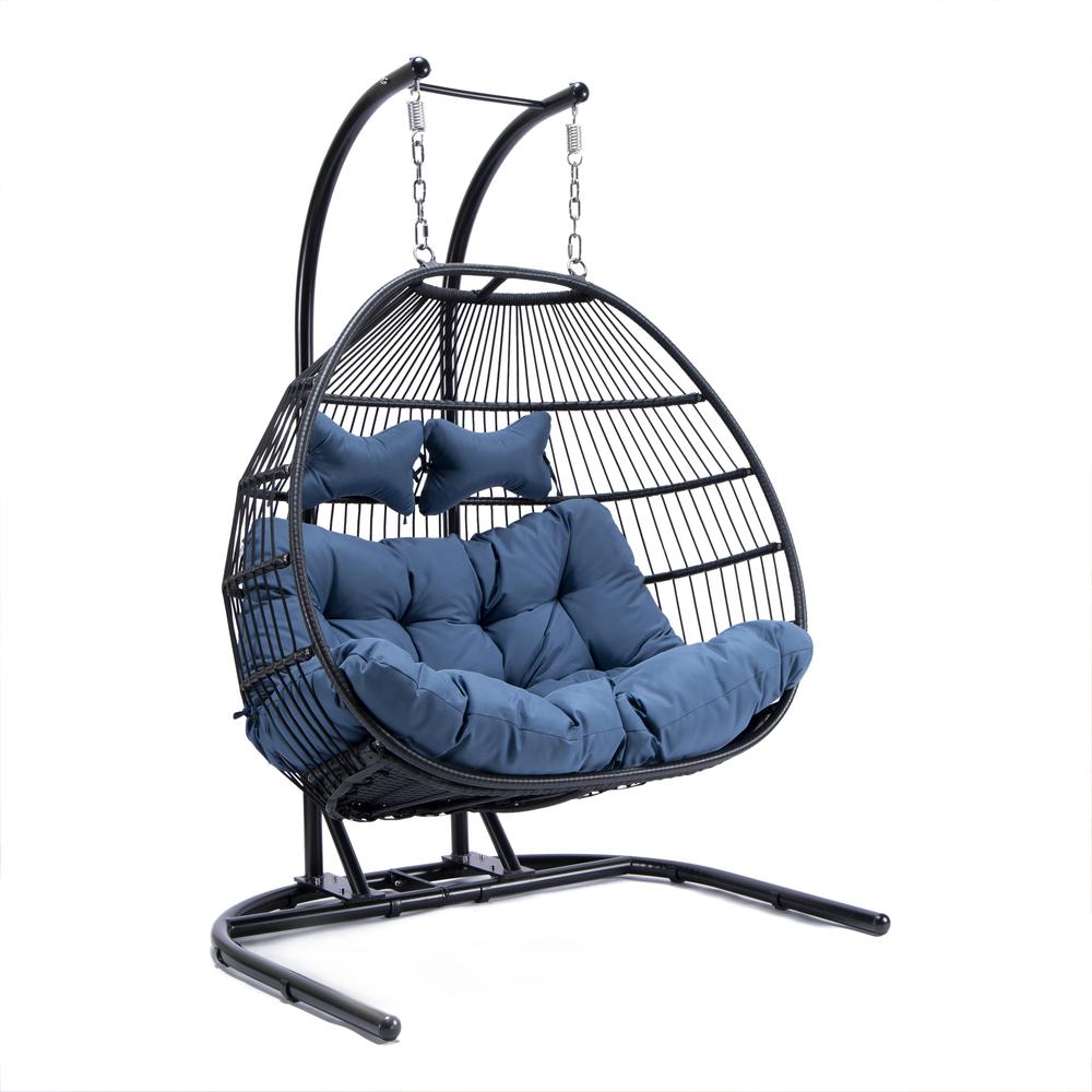 LeisureMod Wicker 2 Person Double Folding Hanging Egg Swing Chair ESCF52NBU. Picture 20
