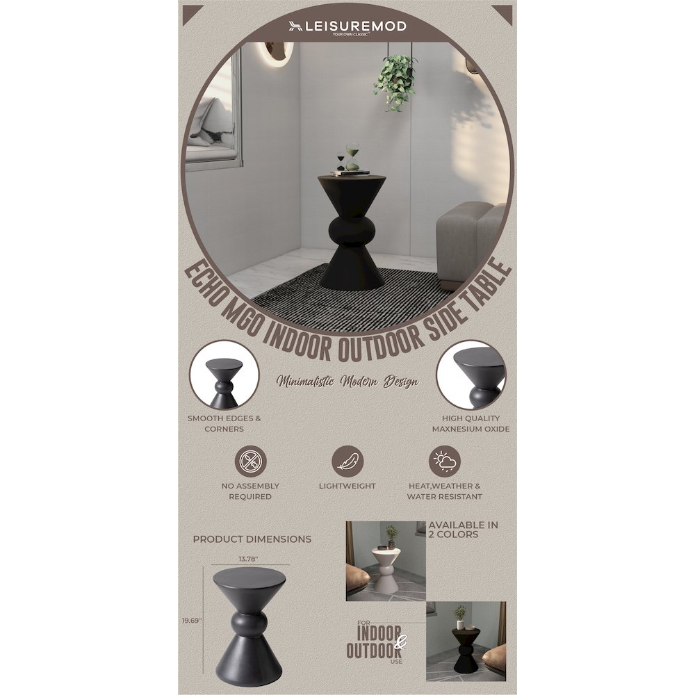 Echo Collection Fiberglass Outdoor Side Table in Dark Grey. Picture 8