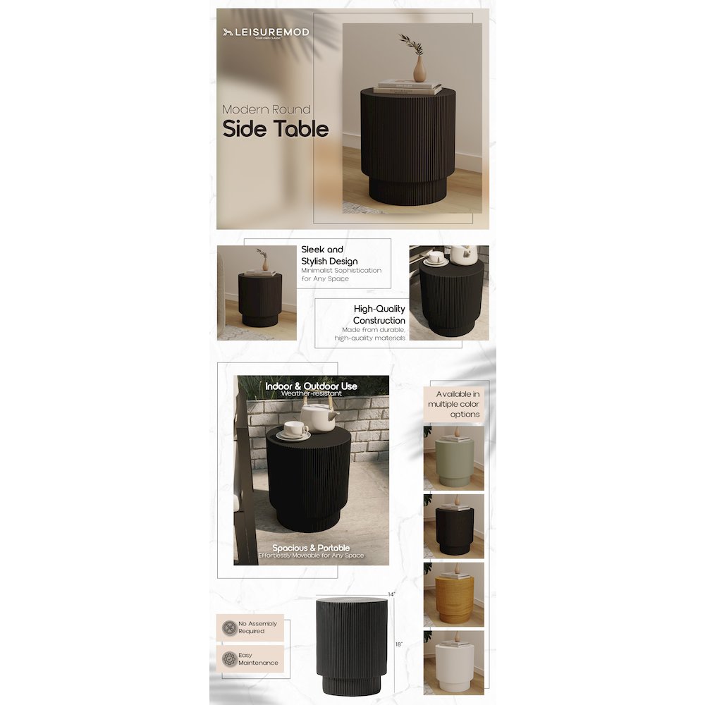 Eden Collection Fiberglass Outdoor Side Table in Black. Picture 21