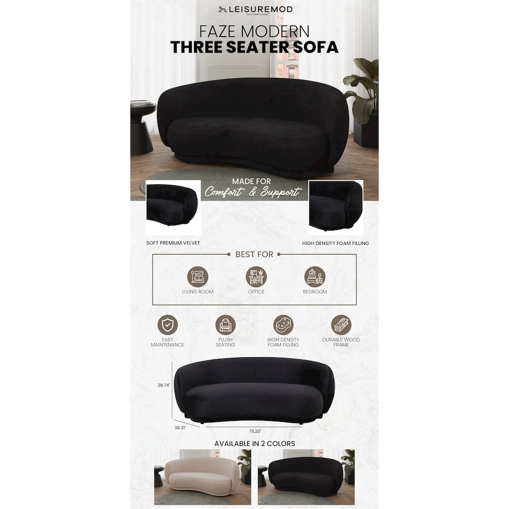 Faze 3-Seater Wide Couch Sofa Upholstered in Velvet. Picture 17