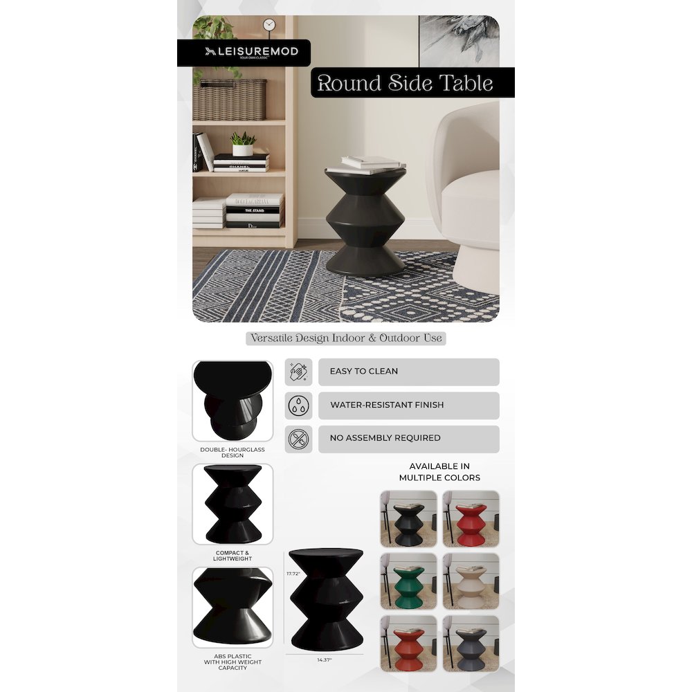 Aura Modern Plastic Side End Table, Indoor/Outdoor Use, Black. Picture 24