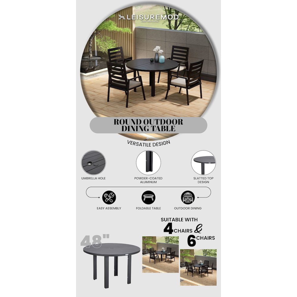 Chelsea 60″ Round Outdoor Aluminum Dining Table for Patio. Picture 38