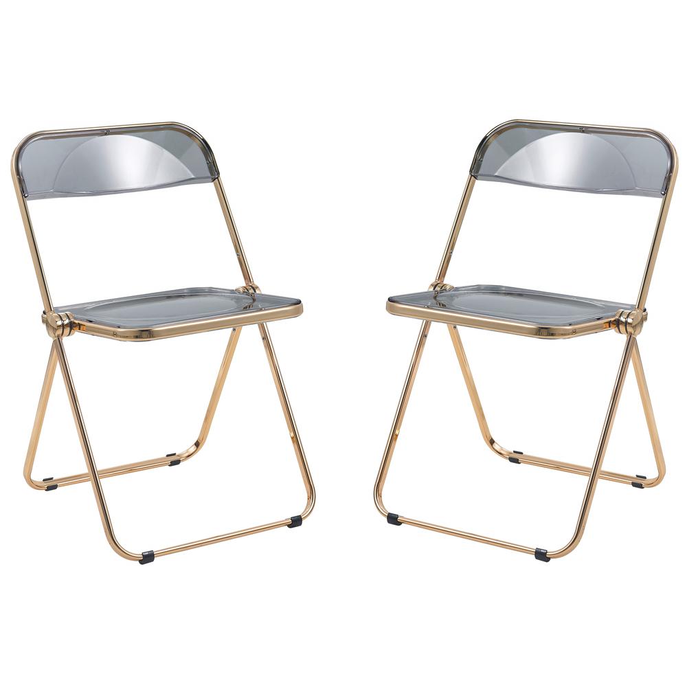Lawrence Acrylic Folding Chair With Gold Metal Frame, Set of 2. Picture 1