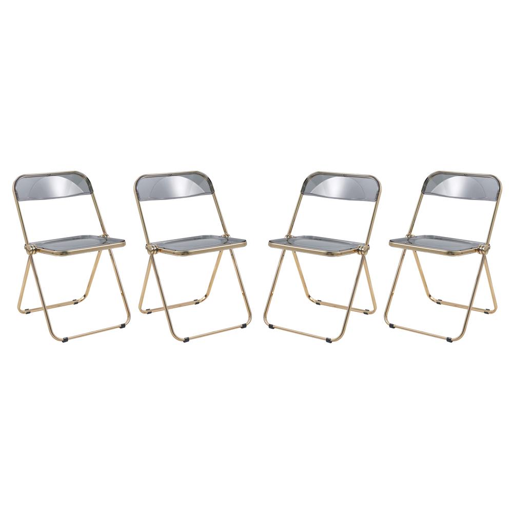 Lawrence Acrylic Folding Chair With Gold Metal Frame, Set of 4. Picture 1