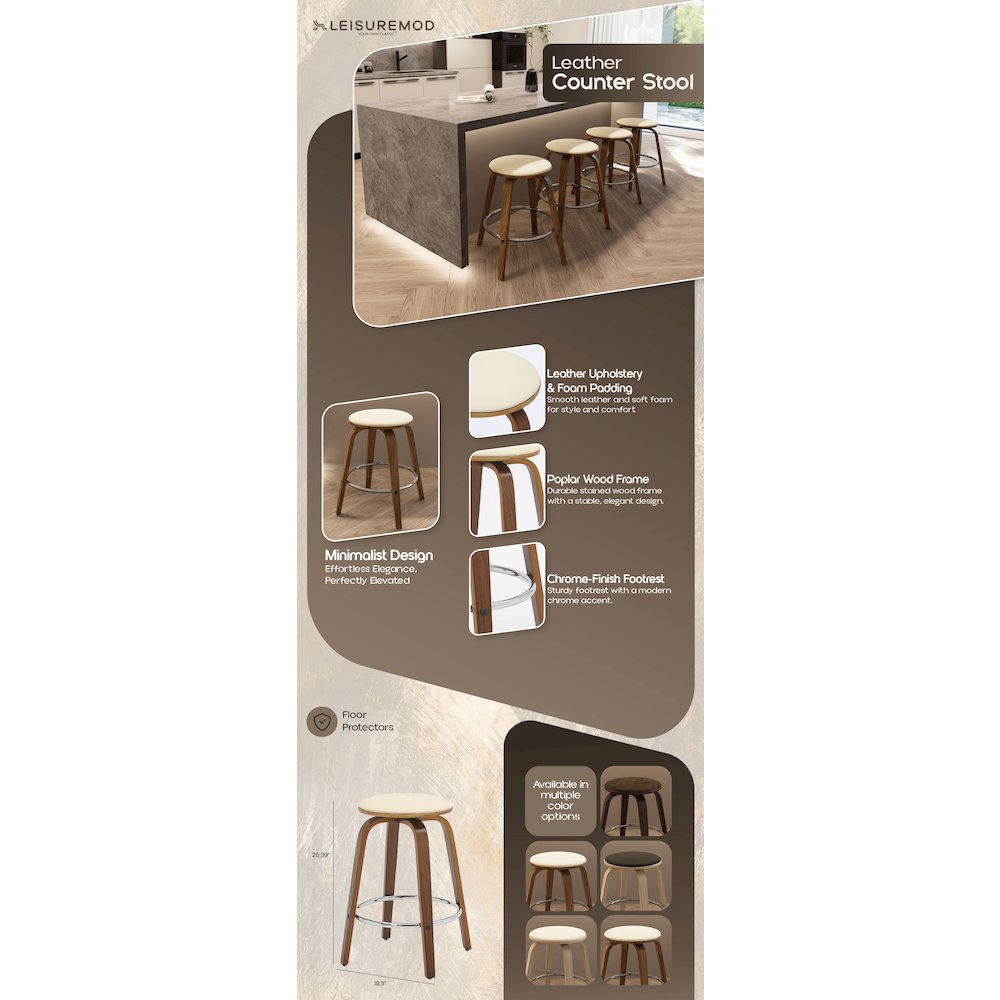 Wooden Counter Stool Pelya Collection Modern Style Walnut color in Cream. Picture 22