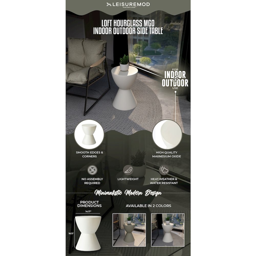 Loft Collection Fiberglass Outdoor Side Table in White. Picture 23