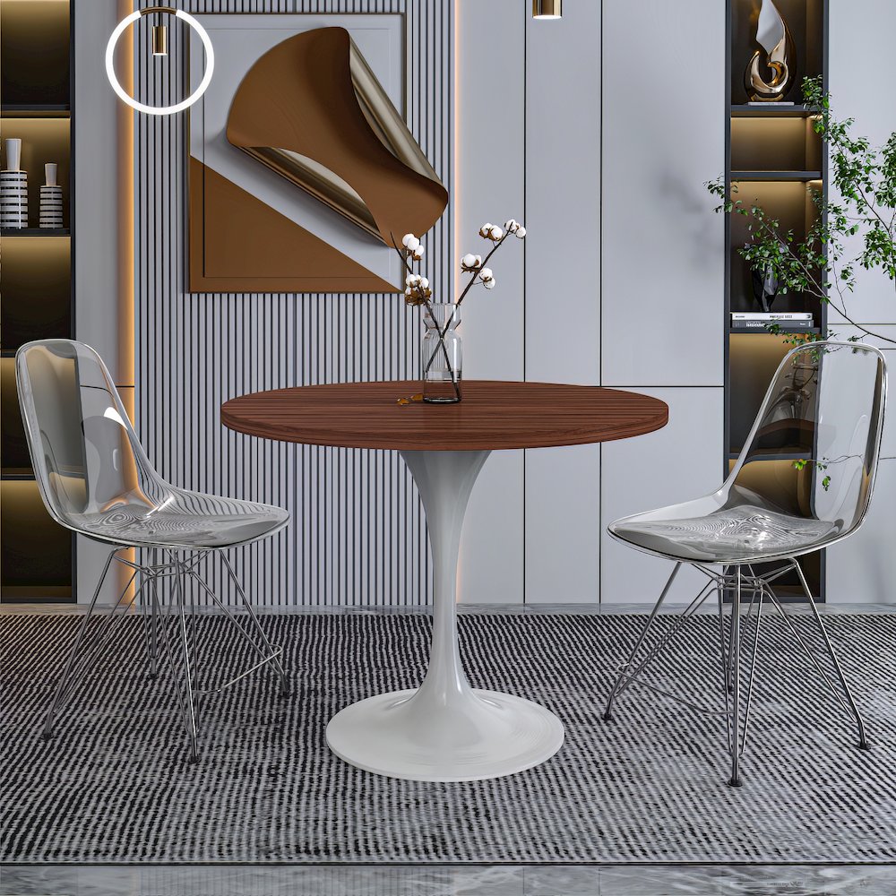Verve Collection 36 Round Dining Table, White Base with Cognac Brown MDF Top. Picture 14