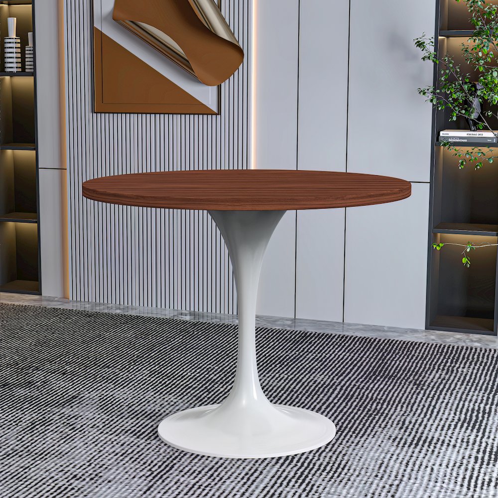 Verve Collection 36 Round Dining Table, White Base with Cognac Brown MDF Top. Picture 15