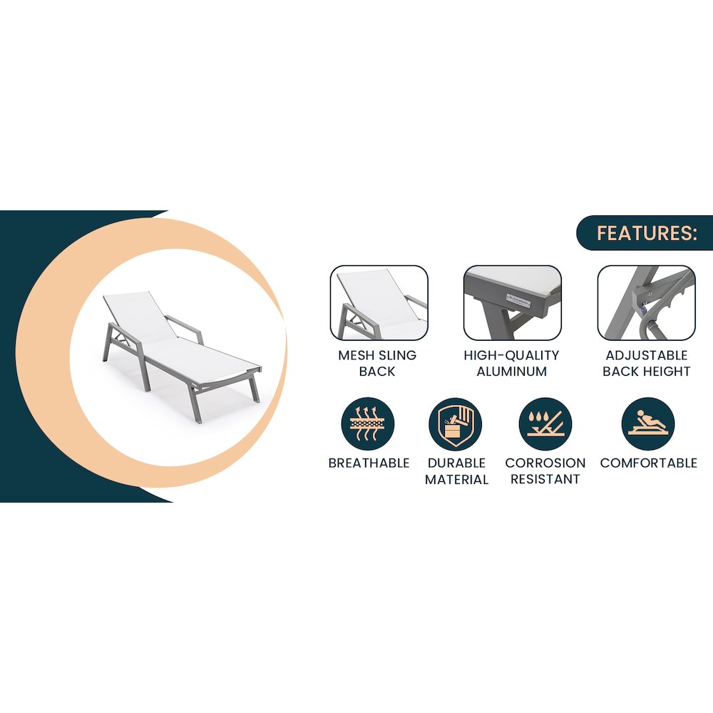 Marlin Modern Grey Aluminum Outdoor Patio Chaise Lounge Chair. Picture 32