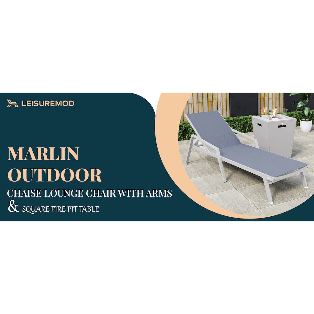 Marlin Modern White Aluminum Outdoor Patio Chaise Lounge Chair. Picture 34