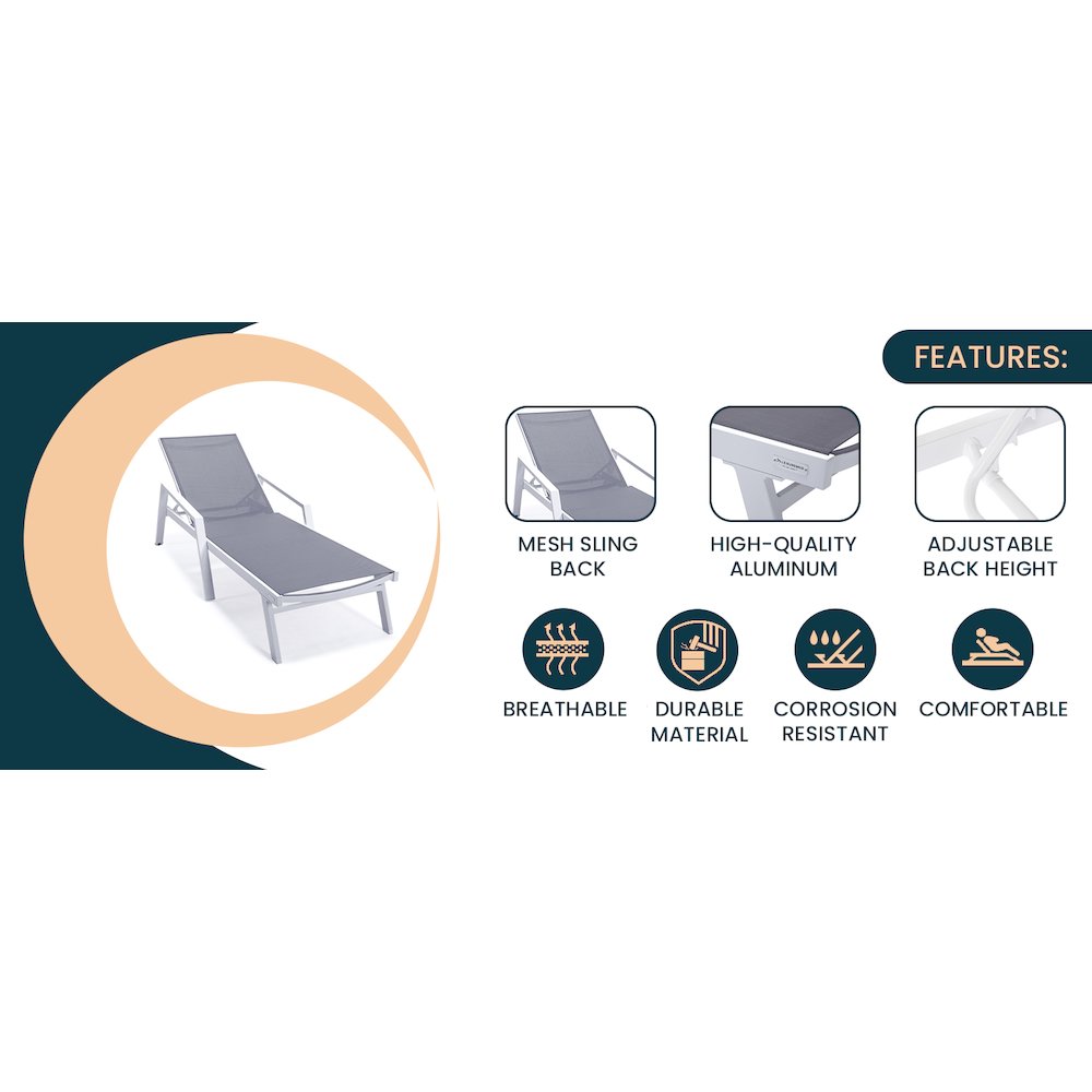 Marlin Modern White Aluminum Outdoor Patio Chaise Lounge Chair. Picture 32