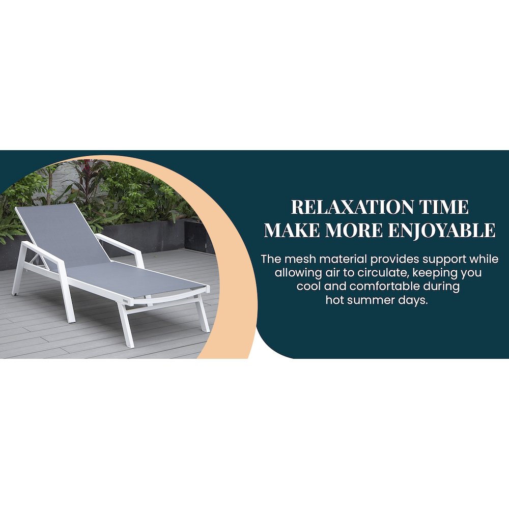 Marlin Modern White Aluminum Outdoor Patio Chaise Lounge Chair. Picture 33