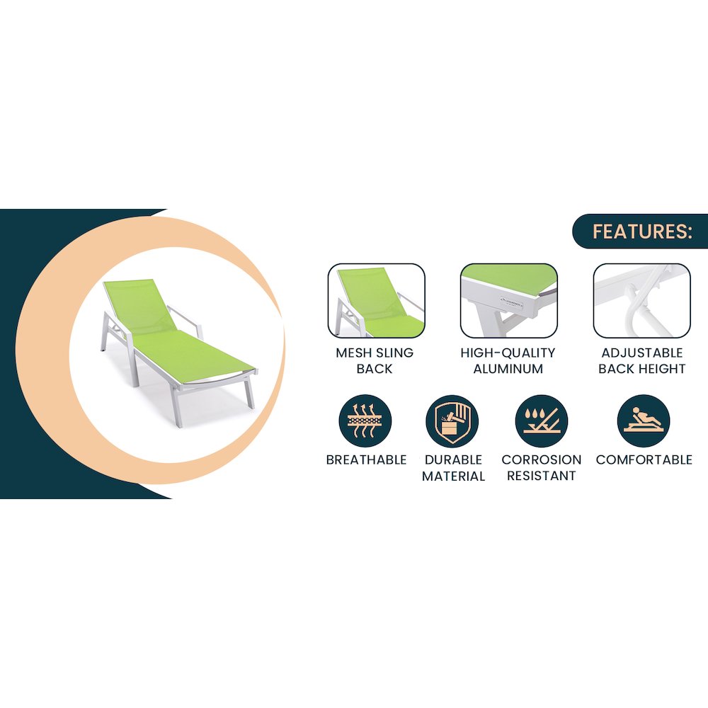 Marlin Modern White Aluminum Outdoor Patio Chaise Lounge Chair. Picture 32