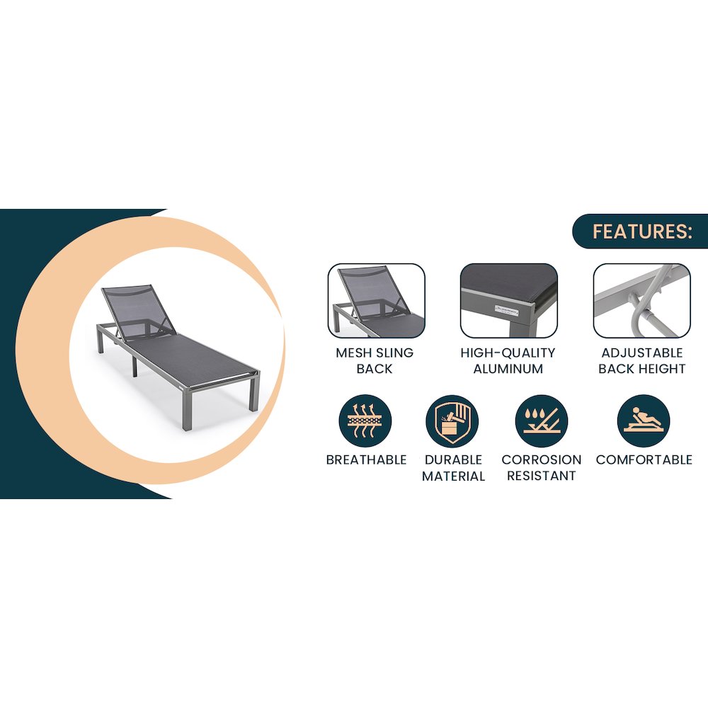 Marlin Modern Grey Aluminum Outdoor Patio Chaise Lounge Chair. Picture 30