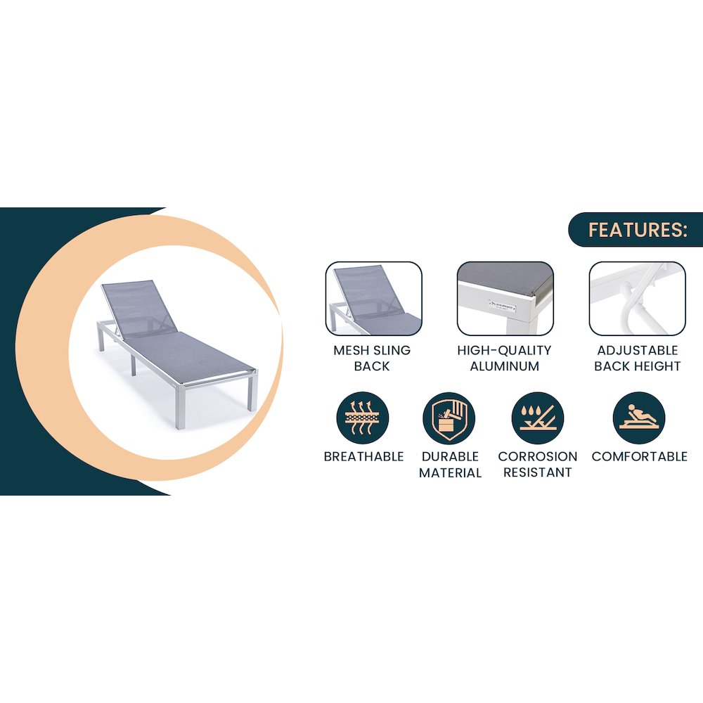 Marlin Modern White Aluminum Outdoor Patio Chaise Lounge Chair. Picture 32