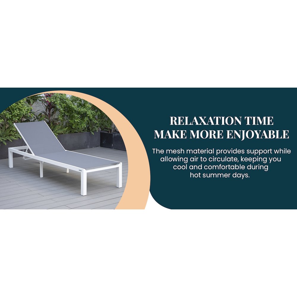 Marlin Modern White Aluminum Outdoor Patio Chaise Lounge Chair. Picture 34