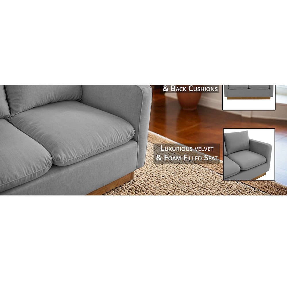 Nervo Modern Mid-Century Upholstered Velvet Loveseat with Gold Frame. Picture 14