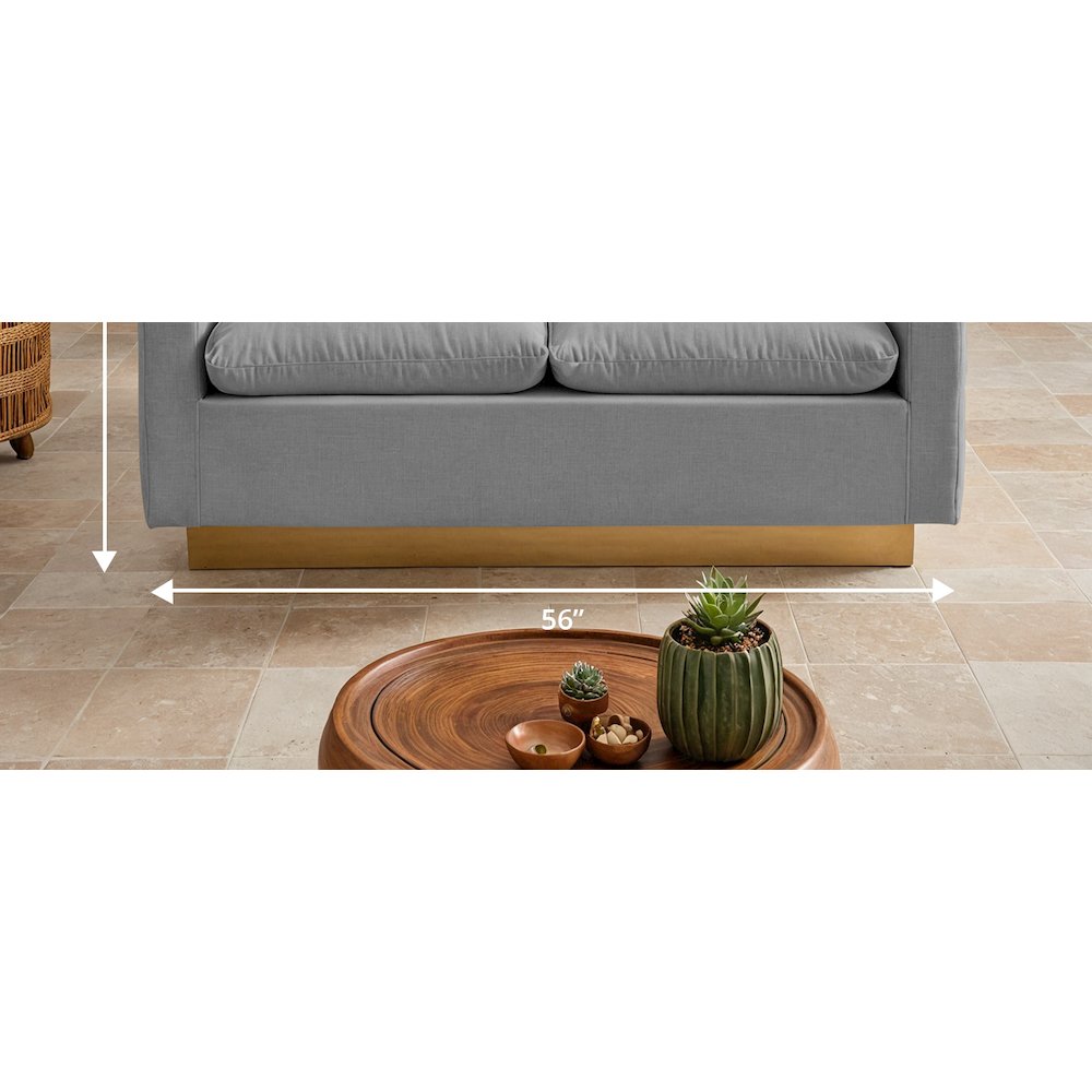 Nervo Modern Mid-Century Upholstered Velvet Loveseat with Gold Frame. Picture 16