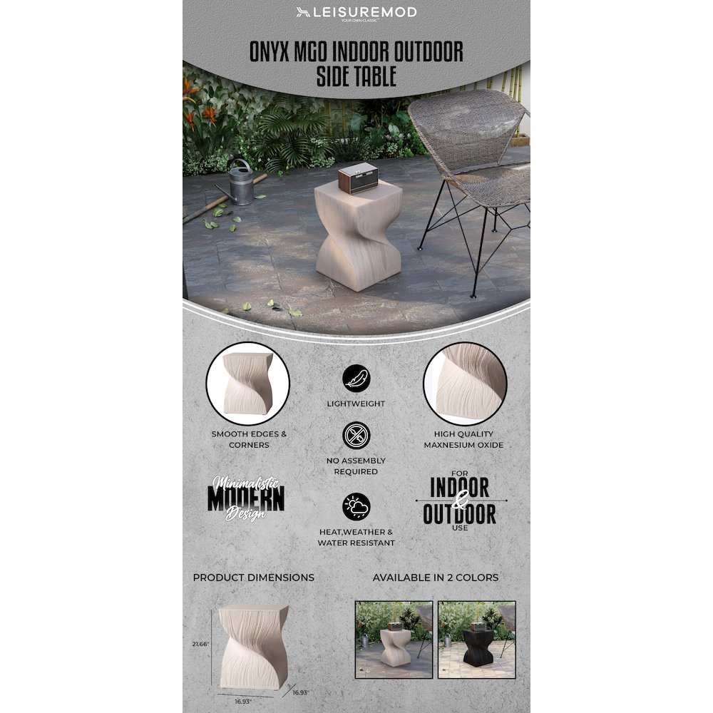 Onyx Collection Fiberglass Outdoor Side Table in Cream. Picture 14