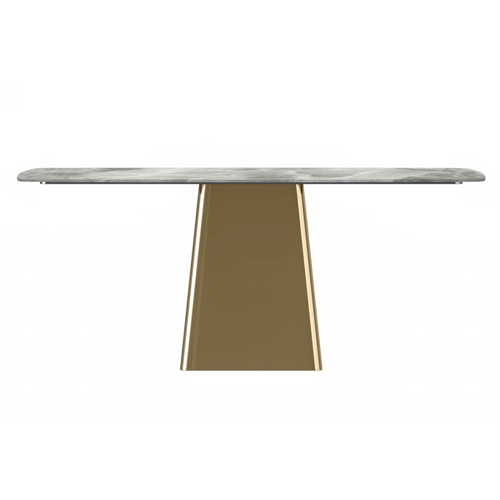 Quinix Series Dining Table, Gold Base With 62" Light Grey Sintered Stone Top. Picture 7