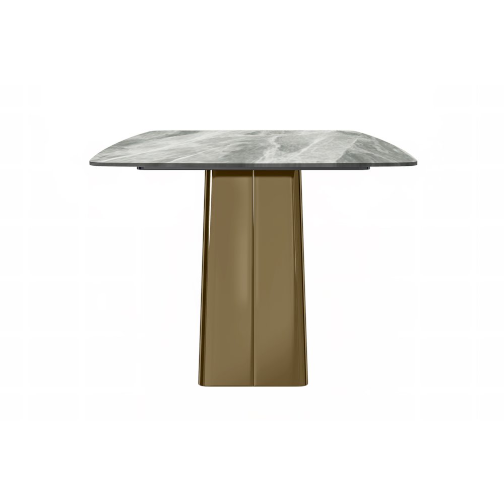 Quinix Series Dining Table, Gold Base With 62" Light Grey Sintered Stone Top. Picture 8